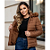 Jaqueta Puffer Feminina Inverno Forrada Quentinha Com Capuz Marrom - Imagem 5