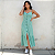 Vestido Feminino Midi Xadrez Com Botões E Fenda Alça Verão Verde - Imagem 6