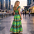 Vestido Longo Feminino Estampado Elegante Decote Quadrado Verde - Imagem 7