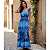 Vestido Longo Feminino Estampado Elegante Decote Quadrado Azul Estampado - Imagem 5