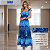 Vestido Longo Feminino Estampado Elegante Decote Quadrado Azul Estampado - Imagem 4