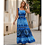 Vestido Longo Feminino Estampado Elegante Decote Quadrado Azul Estampado - Imagem 6