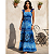 Vestido Longo Feminino Estampado Elegante Decote Quadrado Azul Estampado - Imagem 1