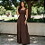 Vestido Feminino Longo Fluido Lastex No Busto Babados Alça Marrom - Imagem 1