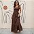 Vestido Feminino Longo Fluido Lastex No Busto Babados Alça Marrom - Imagem 6