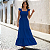 Vestido Feminino Longo Fluido Lastex No Busto Babados Alça Azul Royal - Imagem 5