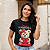 Blusa Feminina Camiseta Baby Look 100% Algodão Gola Redonda Preto Urso - Imagem 1