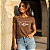 Babylook Feminina Básica Manga Curta T-Shirt Casual Verão Marrom Coffee - Imagem 6