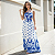 Vestido Moda Feminina Longo Floral Alça E Recorte Na Cintura Azul/Branco - Imagem 6