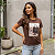 Camiseta Tshirt Verão Gola Redonda Brilhosa Estampada Casual Marrom Bolsa - Imagem 6