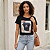 Camiseta Tshirt Verão Gola Redonda Brilhosa Estampada Casual Preto Gatinho - Imagem 5
