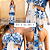 Vestido Moda Feminina Longo Floral Alça E Recorte Na Cintura Branco/Azul - Imagem 4