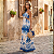Vestido Moda Feminina Longo Floral Alça E Recorte Na Cintura Branco/Azul - Imagem 5