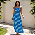 Vestido Moda Feminina Longo Floral Alça E Recorte Na Cintura Azul Estampado - Imagem 1