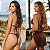 Conjunto Biquíni Trikini Kit 3 Peças Saia Moda Praia Piscina Marrom - Imagem 10