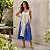 Vestido Trapézio Moda Indiano Viscose Soltinho Confortável Azul com branco - Imagem 6