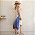 Vestido Trapézio Moda Indiano Viscose Soltinho Confortável Azul com branco - Imagem 8