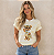 T-Shirt Moda Feminina Listrada 100% Algodão Ursa Fashionista Amarelo - Imagem 1
