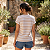 T-Shirt Moda Feminina Listrada 100% Algodão Ursa Fashionista Bege - Imagem 8