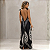 Vestido Indiano Boho Frente Única Estilo Lenço Chic Preto Estampado - Imagem 8