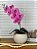 Arranjo de Orquídea Artificial Rosa Vaso Cerâmica Aquario Bege - Imagem 1