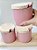 Conjunto com 3 potes com colher em cerâmica rosa para temperos com bandeja de madeira - Imagem 3