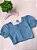Blusa Cropped Jeans Infantil com Manga Bufante - tam 4 - Imagem 1