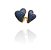 Brinco 2 corações cravejado azul safira ear hook banhado ouro - Imagem 1