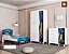 Conjunto Livia Carro Comoda+ Roupeiro+ Cama infantil Cor Branco Azul 100% MDF Código 08 Pés Em Madeira Menino - Imagem 1