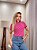 TSHIRT NO ALGODÃO GOLA NA RIBANA LISTRADA - ROSA PINK - Imagem 2