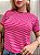 TSHIRT NO ALGODÃO GOLA NA RIBANA LISTRADA - ROSA PINK - Imagem 1