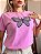TSHIRT  NO ALGODÃO GOLA NA RIBANA BORBOLETA PEDRARIA- ROSA IORGUTE - Imagem 1