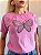 TSHIRT NO ALGODÃO GOLA NA RIBANA BORBOLETA PEDRARIA-ROSA IORGUTE - Imagem 1