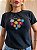 TSHIRT BORDADA NO ALGODÃO GOLA NA RIBANA MARGARIDAS LOVE-PRETA - Imagem 1