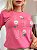 TSHIRT NO ALGODÃO GOLA NA RIBANA FLEUR PONTO DE LUZ- SALMÃO - Imagem 1