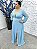 Vestido Olinda longo azul serenity de poá com manga longa 42 - Imagem 3