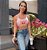Conjunto Cherry Cropped c/ Legging Seamless Push Up Estampa Fake Jeans Zero Transparência - Imagem 1