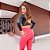 Conjunto Angels Double You Manga Longa Alta Compressão Blackout Zero Transparência Couro Fake Preto c/ Magenta - Imagem 2