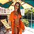 Kimono / Saida de Praia Midi Indiana 100% Algodão com Renda Laranja - Imagem 2