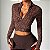 Jaqueta Chic One Cropped Slim Fit Jacquard Premium Alta Gramatura, Chapa-Barriga, Zero Transparência, Alta Compressão e Canelado 3D Estampa Onça Chocolate - Imagem 6