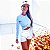 Conjunto Player Girls Moletom Manga Longa Transpassado Azul Bebê e Shorts Blackout Zero Transparência Fru Fru c/ bolsos Branco - Imagem 1