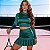 Conjunto Carmel Manga Longa Tenis ou Fitness com Shorts Saia Prissado Zero Transparência Verde Esmeralda Acetinado - Imagem 1