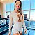 Macaquinho Lace Up Boogie Wonderland em Poliamida Premium Bege com Shorts em Estampa Jacquard Texturizado Branco - Imagem 1