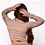 Blusa Cropped Malta Long Algodão “Malha Podrinha” Canelado 3D Texturizada Bege Areia - Imagem 2