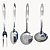 Kit 04 pçs Utensílios Para Cozinha de Aço Inox Escumadeira, Garfo p/ Churrasco, Concha, Espátula - Imagem 1