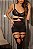 NOITE PERFEITA LINGERIE COM ARO E SAIA, MEIAS + FIO - PRETO C/ VERMELHO - Imagem 5