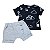 Conjunto Menino Camiseta Preta Estampada + Bermuda Cinza - Imagem 1