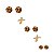 Kit 3 Pares Brinco Ponto de Luz Champanhe Ouro 18k - Imagem 2