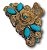 PRESILHA PIRANHA PRA CABELO: Elegância Floral em Ouro Azul Turquesa com Toque de Resina Rosa - Imagem 1