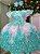 Vestido Marie Jardim Encantado Realeza Rosa Renda Verde Tiffany - Imagem 3